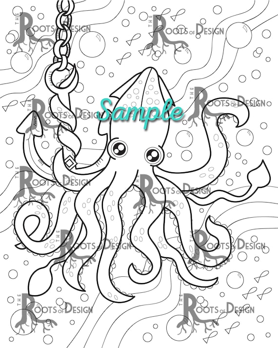 Instant download coloring page squid page print doodle art printable