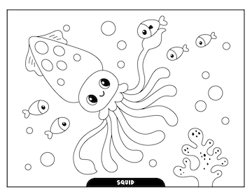 Premium vector squid coloring pages for kids