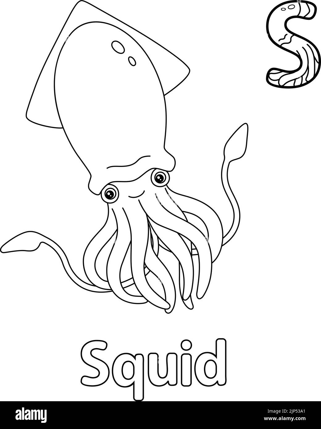Giant squid coloring page for kids stock vector image art