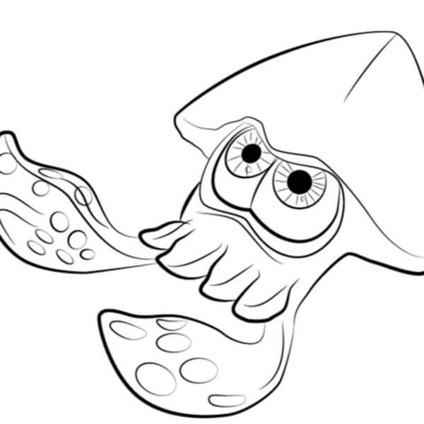 Cute and big eyed squid coloring page