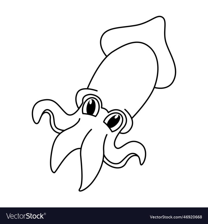 Free cute squid cartoon coloring page for kids