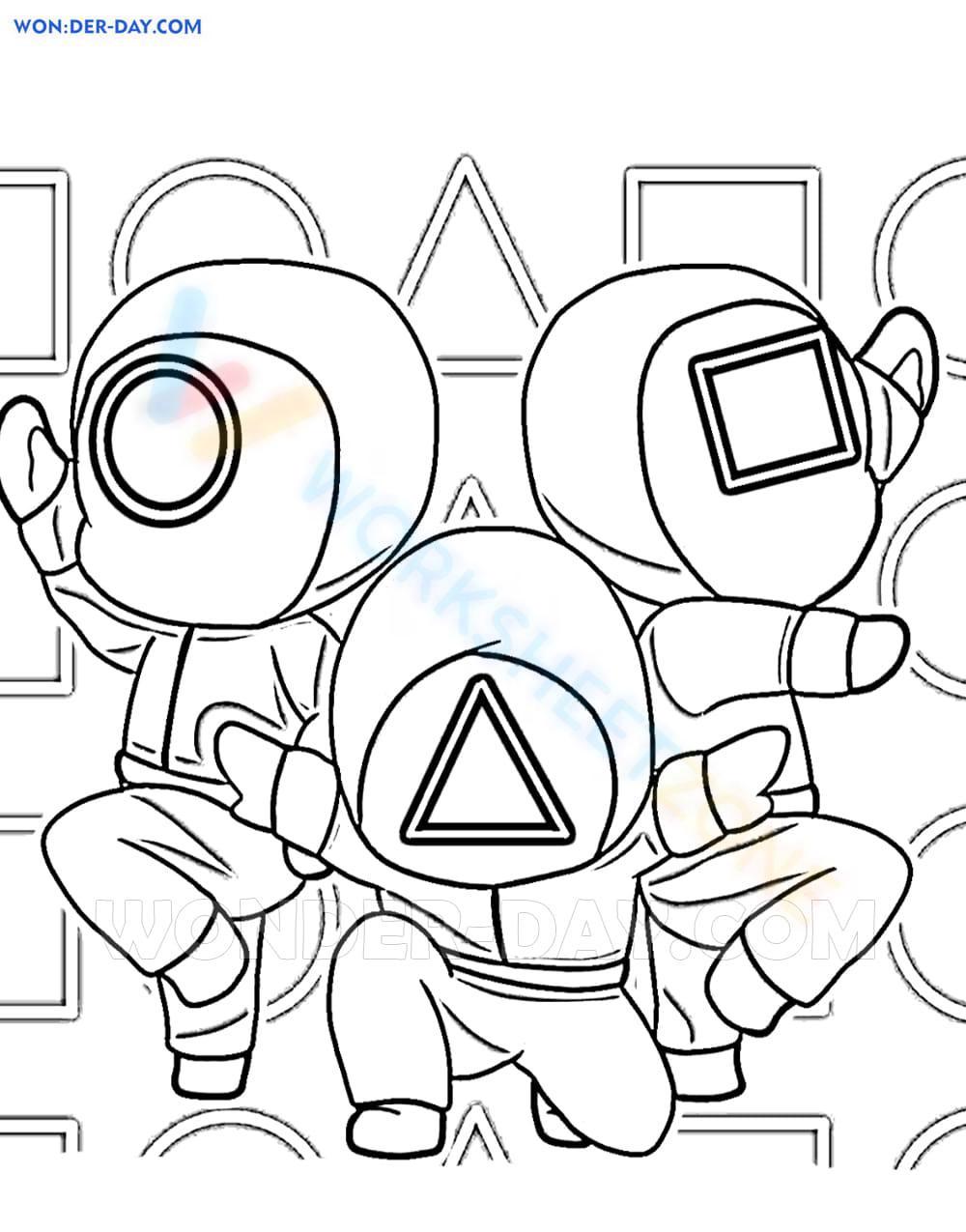 Squid game coloring for kids worksheet