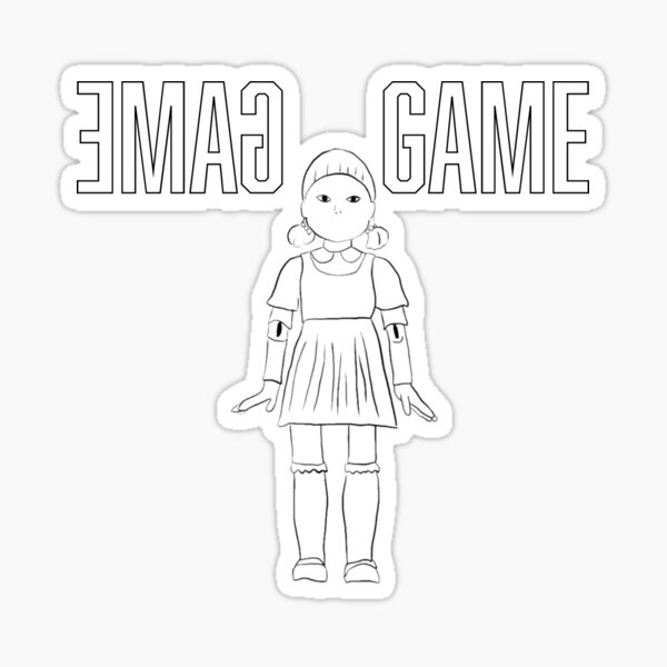 The squid game robot doll game logo line version sticker for sale by paintingtour