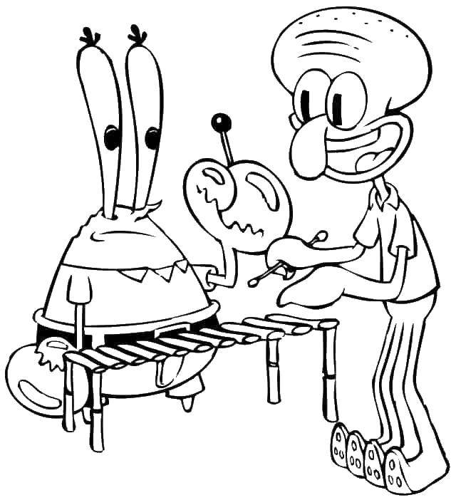 Online coloring pages coloring page squidward and mr krabs play a musical instment spongebob download print coloring page