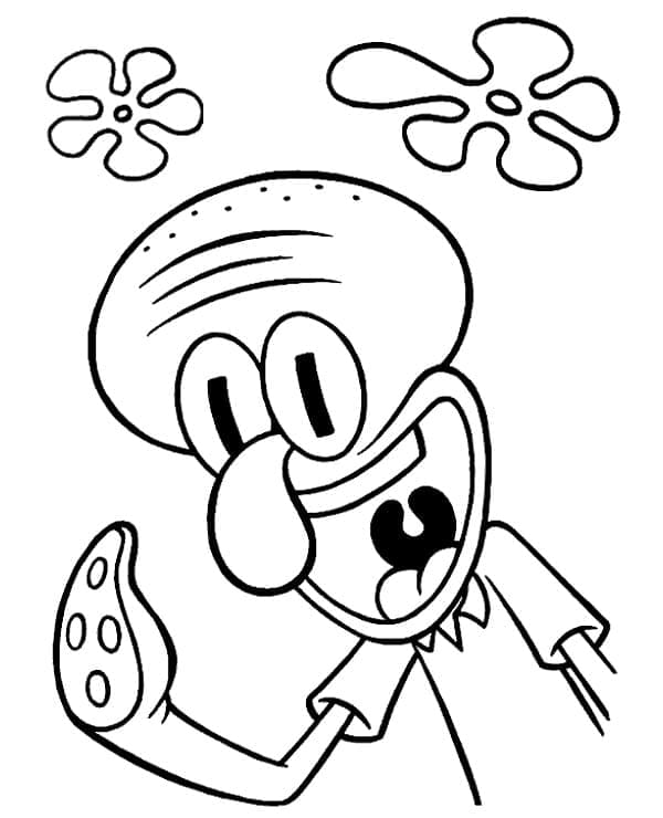 Friendly squidward coloring page