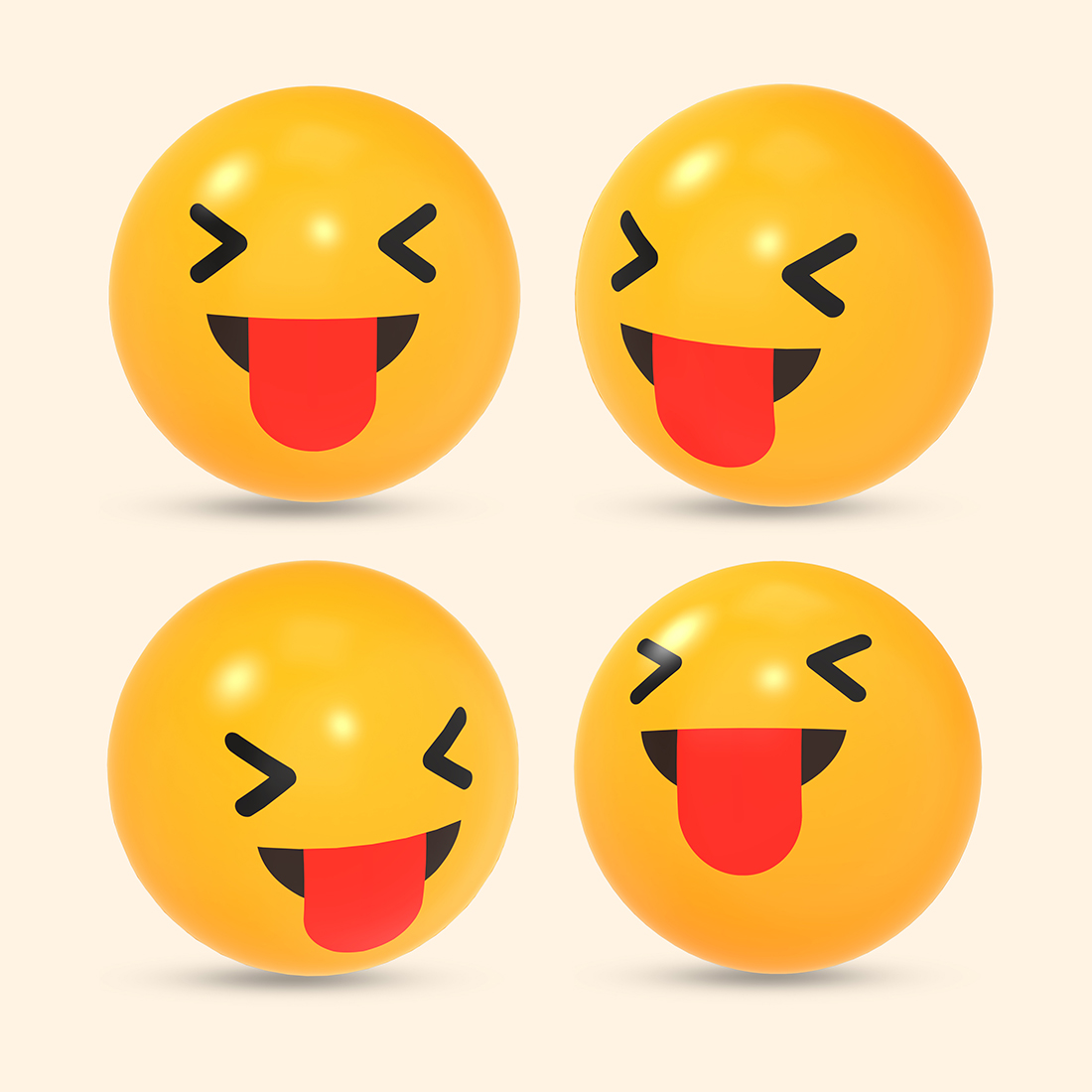 D rendered social media icon of squinting face with tongue out emoji reaction with different view