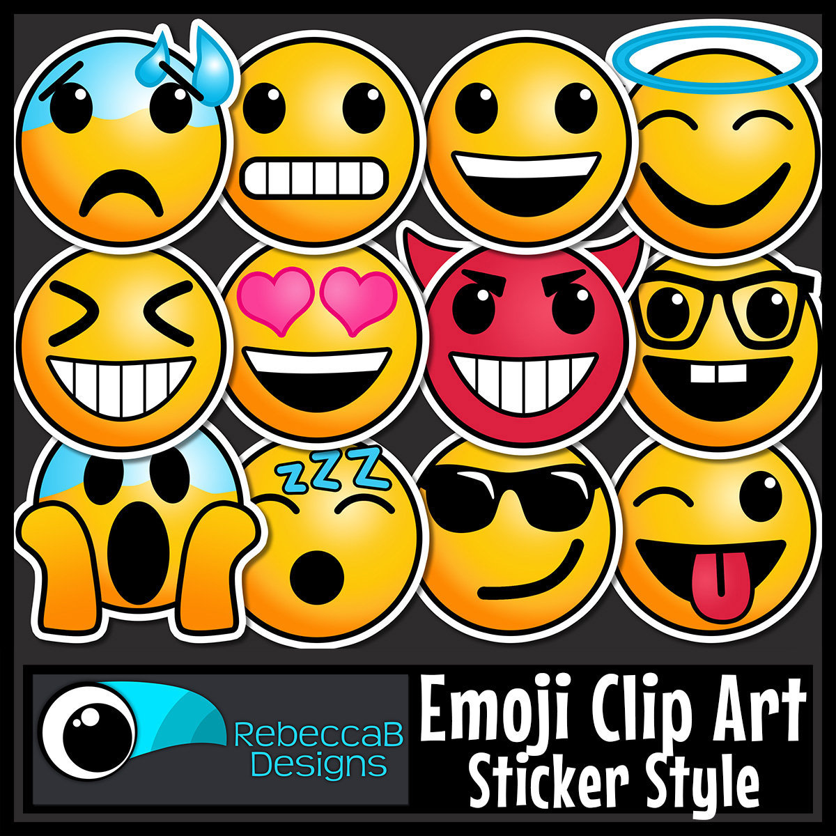 Emoji emotions clip art sticker style emotions clip art feelings clip art emoji faces digital stamps digital emoji