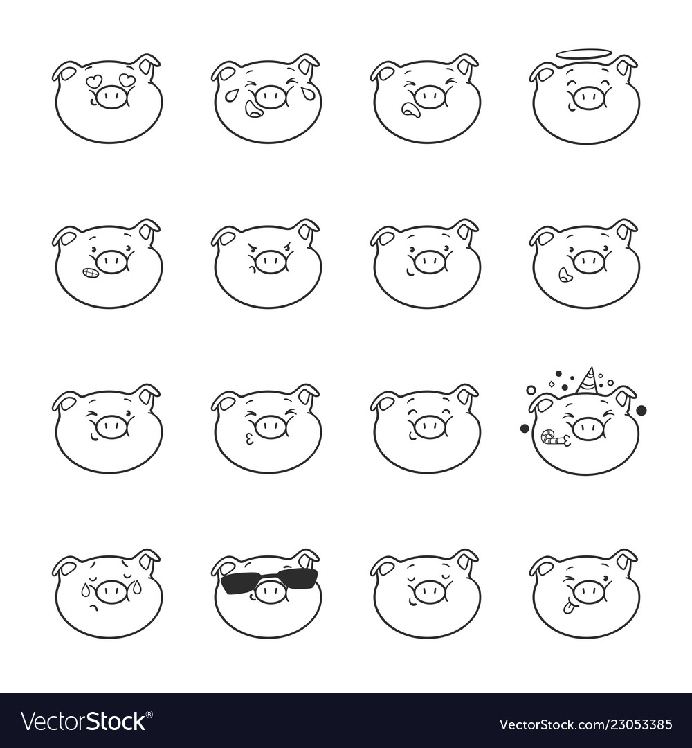 Set of emoticon icons emoji pigs for coloring vector image