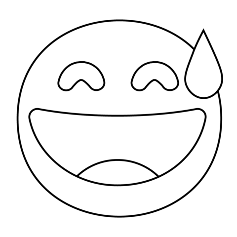 Grinning face with sweat emoji coloring page free printable coloring pages