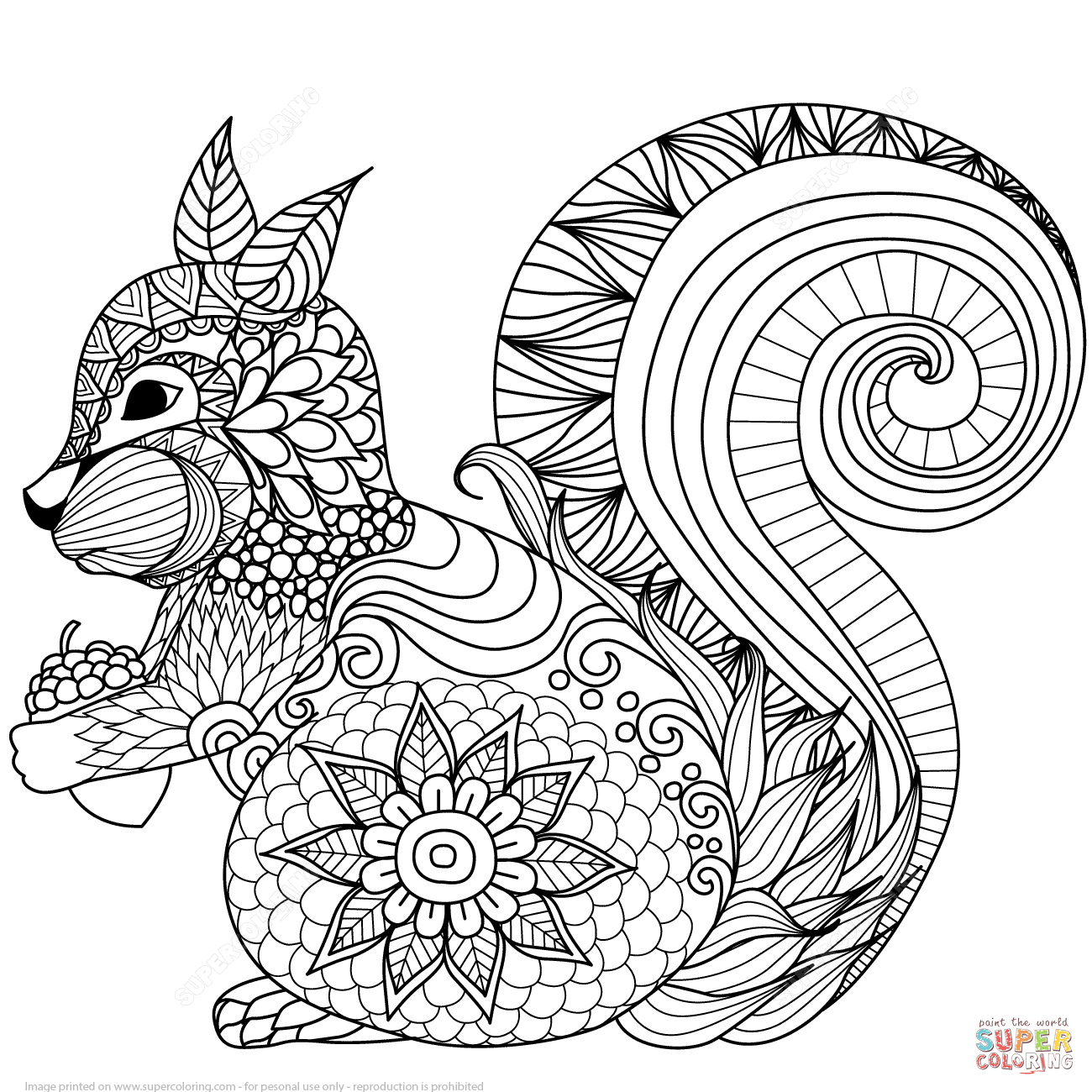 Lovely squirrel zentangle coloring page free printable coloring pages