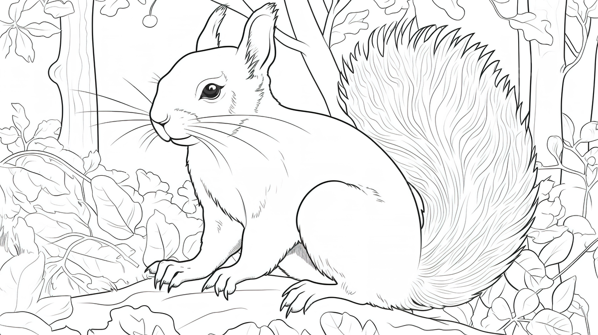 Squirrel sitting in the forest coloring page background squirrel coloring picture squirrel animal background image and wallpaper for free download
