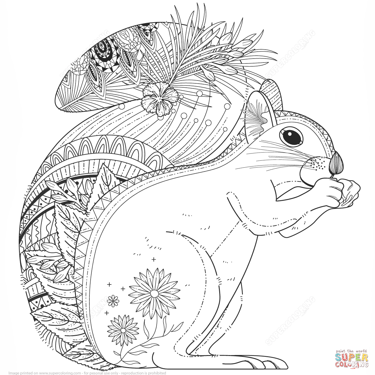 Squirrel zentangle coloring page free printable coloring pages