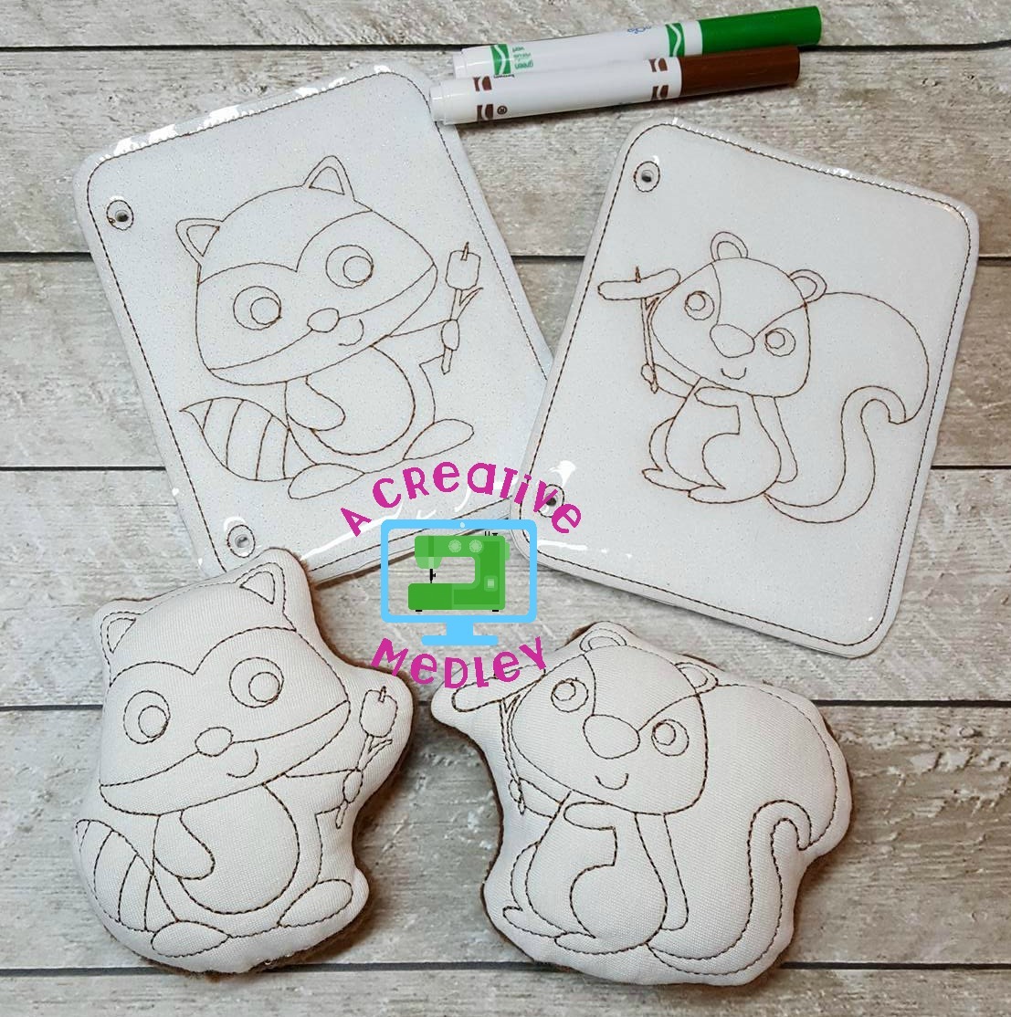 Doodle its and coloring pages set â raccoon and squirrel â no bow â a creative medley