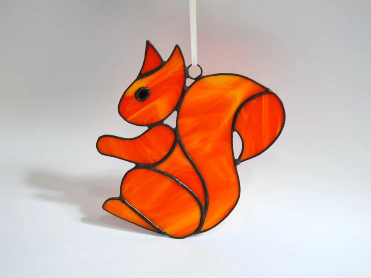 Red squirrel stained glass suntcher