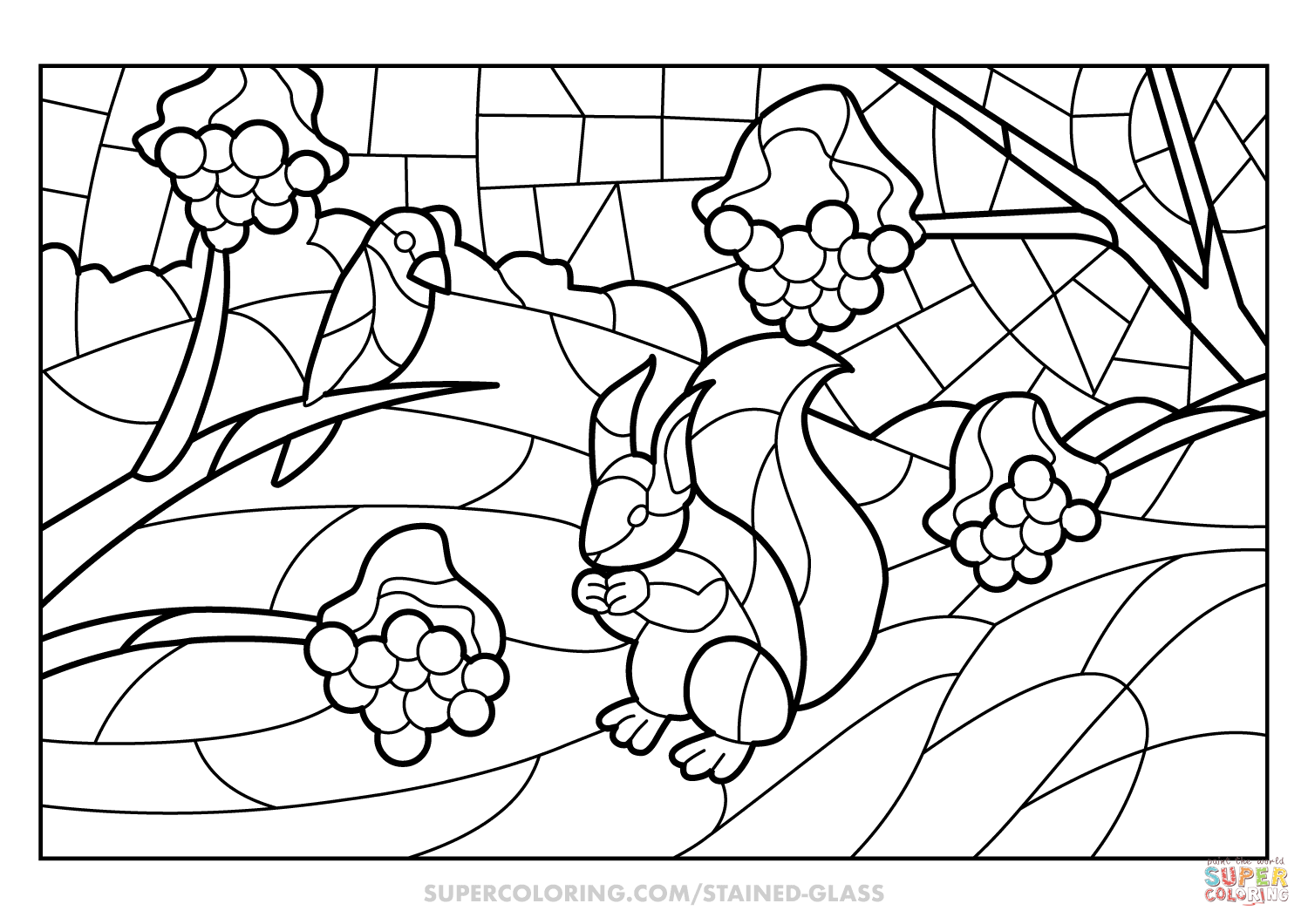 Winter squirrel stained glass coloring page free printable coloring pages