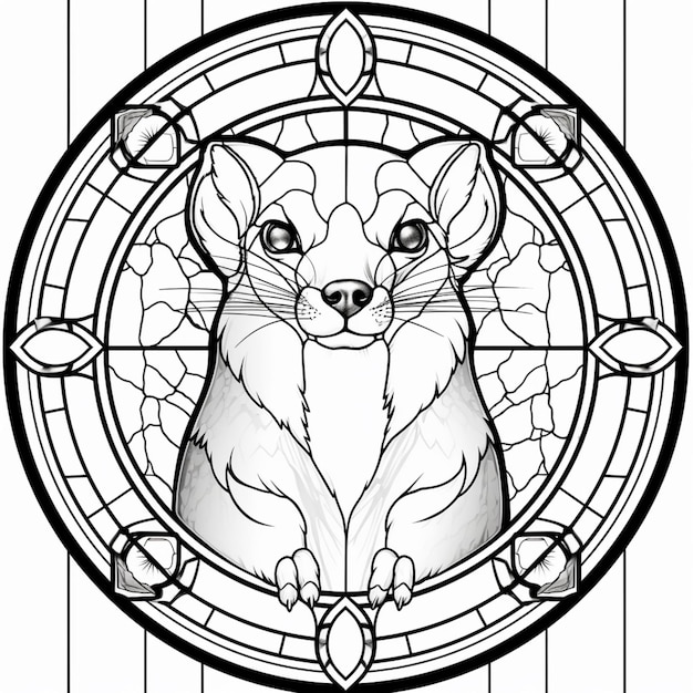 Premium ai image a black and white drawing of a cat in a stained glass window generative ai