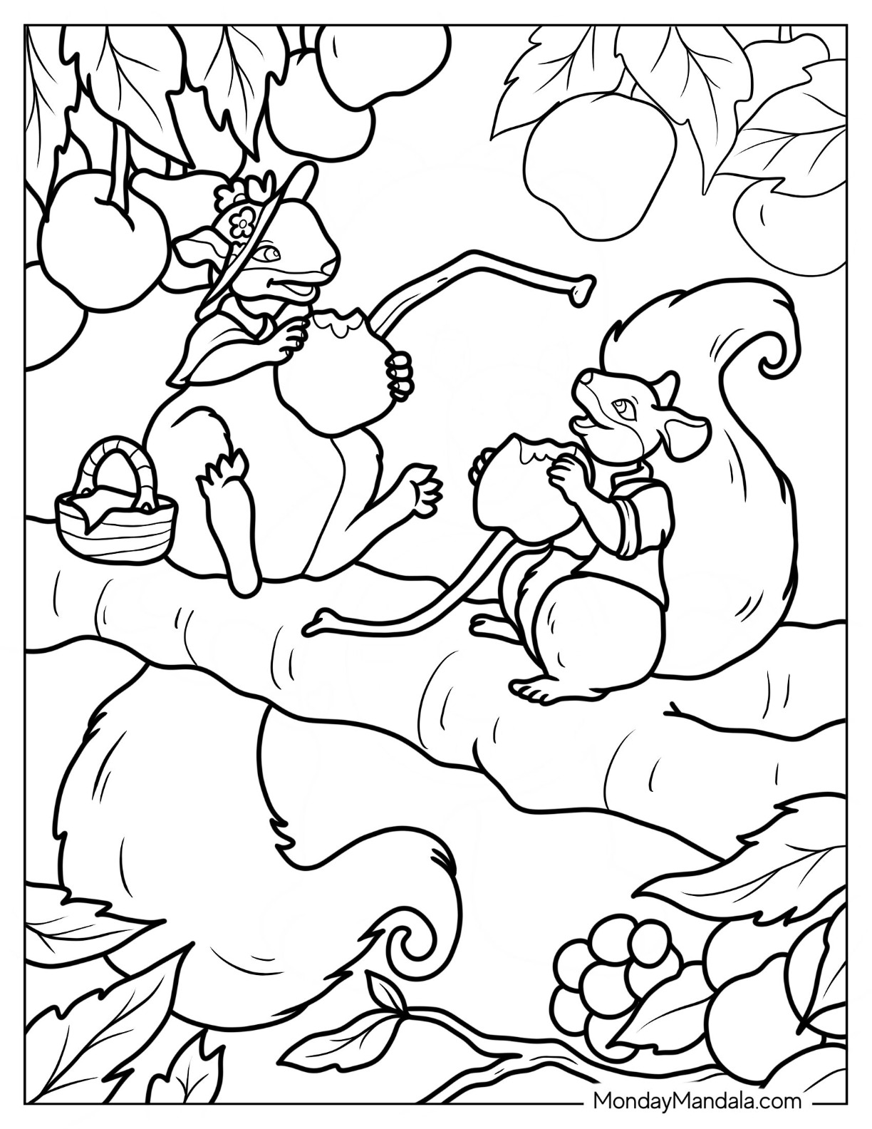 Squirrel coloring pages free pdf printables