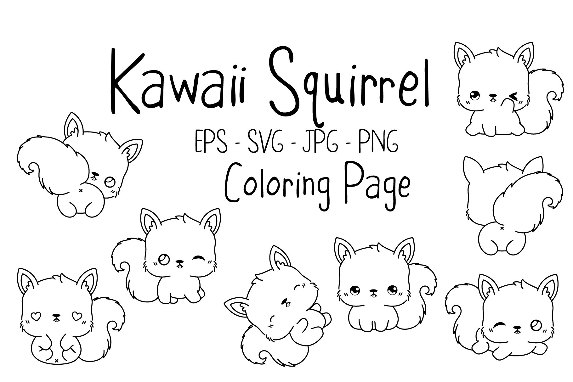 Kawaii squirrel set coloring page