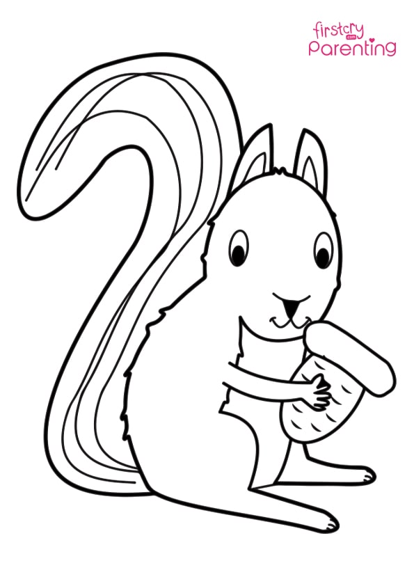 Squirrel eating an corn coloring page for kids