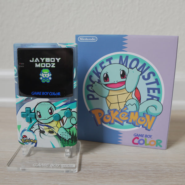 New squirtle themed gbc with q light up logo ips screen mod wbox â