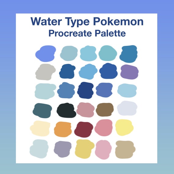 Water type pokemon procreate palette pokemon inspired swatches squirrel piplup popplio psyduck colors