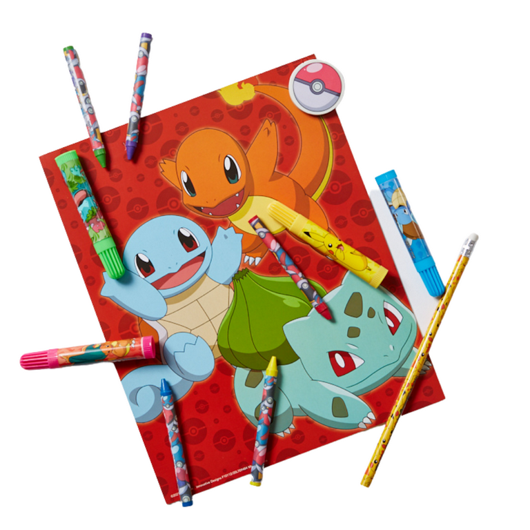 Pokemon kids coloring art set with pencil case markers crayons and stickers piece set