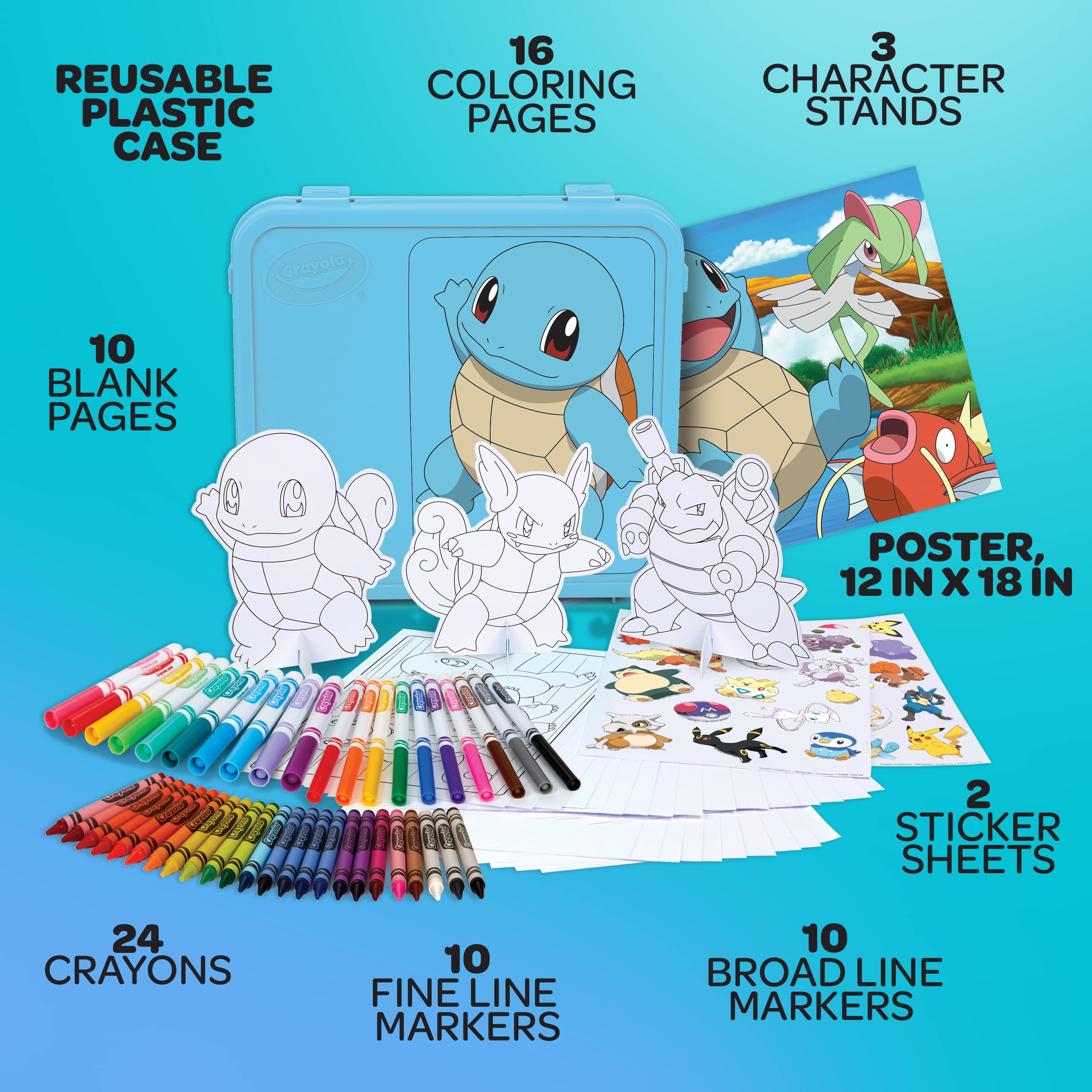 Crayola pokãmon squirtle coloring art case pcs coloring pages and markers gift for kids ages toys games