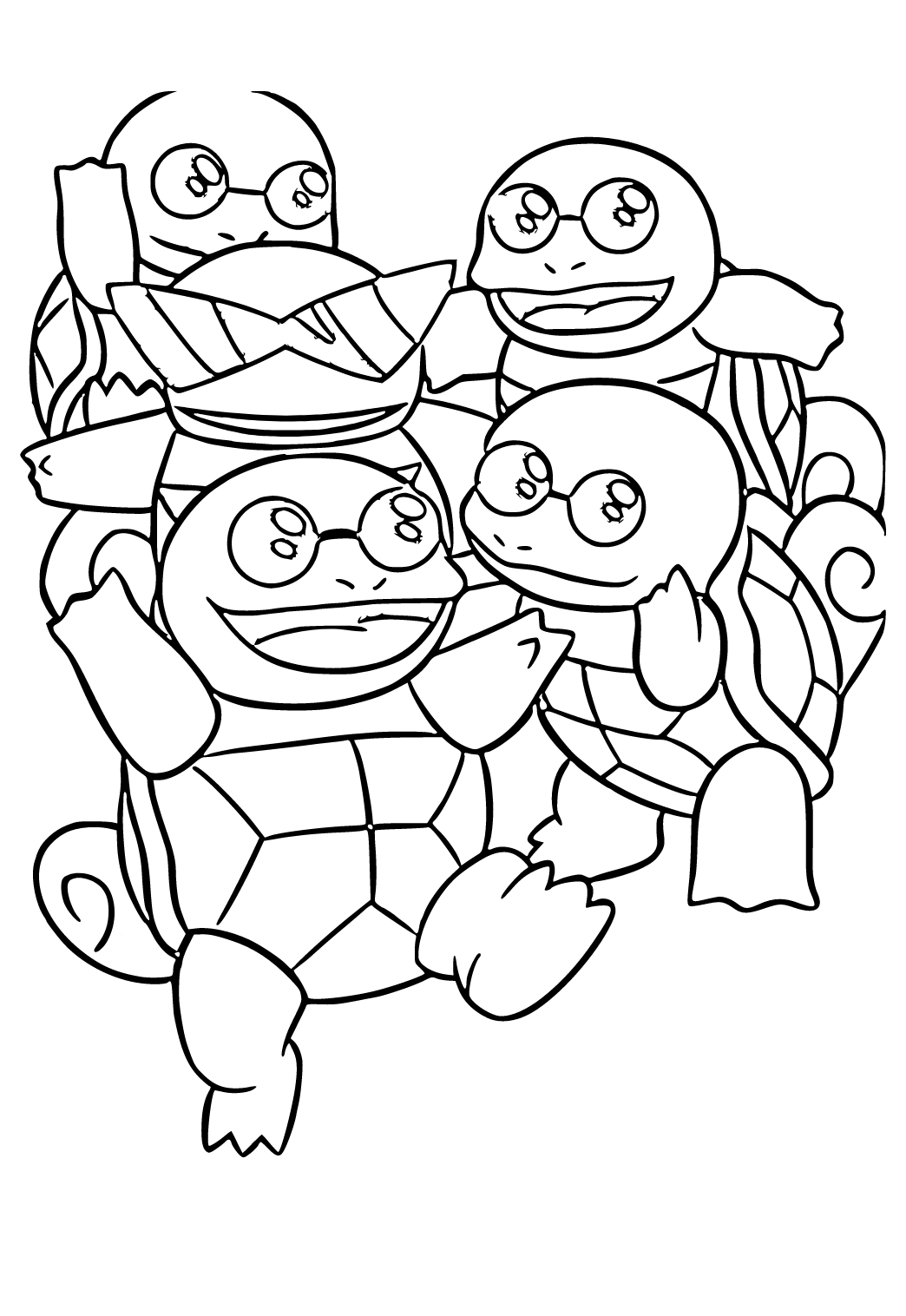 Free printable squirtle friends coloring page for adults and kids