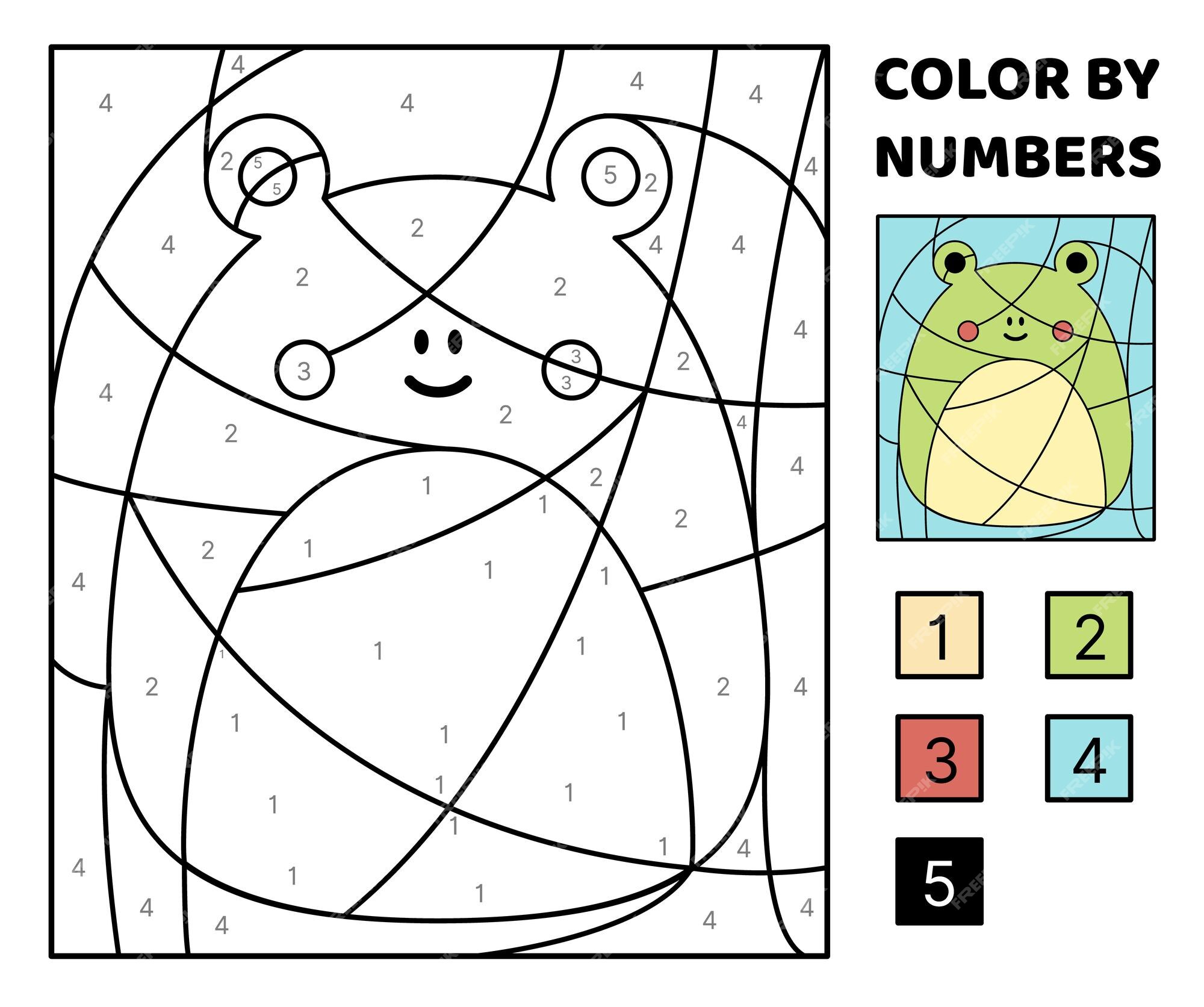 Premium vector frog color by number squishmallow coloring page game for kids kawaii cartoon vector