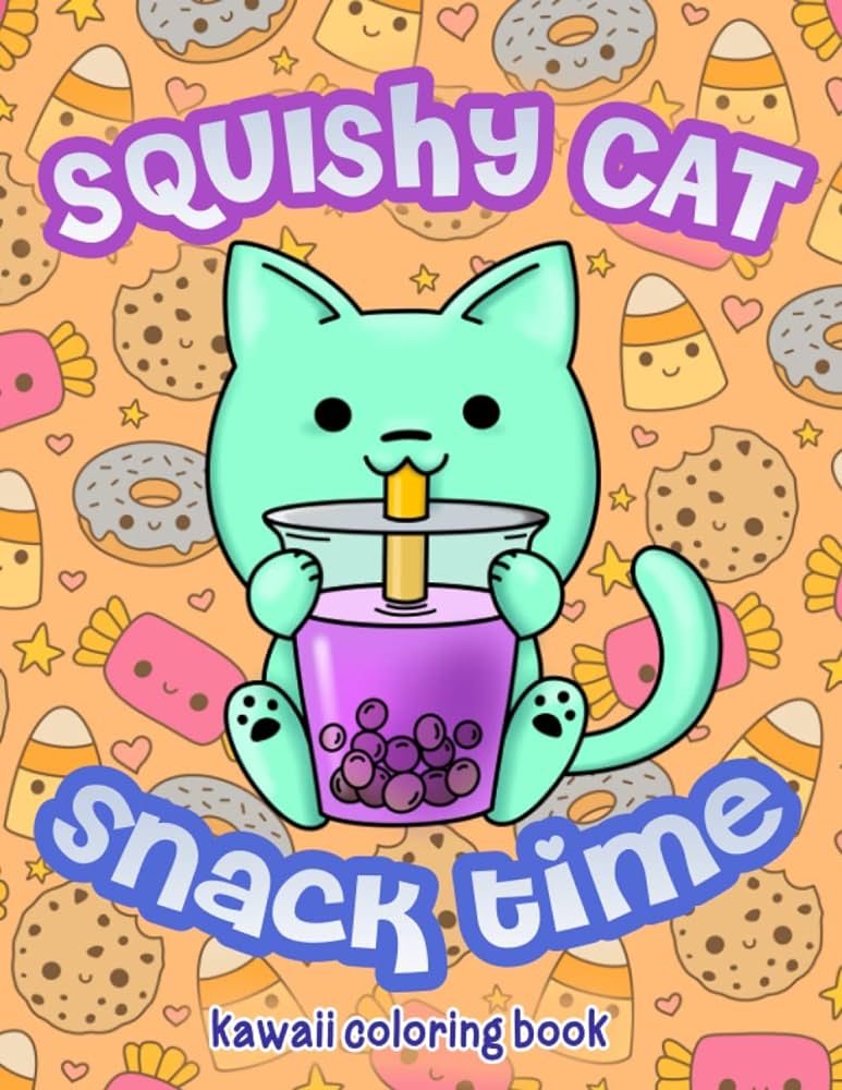 Squishy cat snack time kawaii coloring book cute cats food fun unique coloring pages momma llama friends books