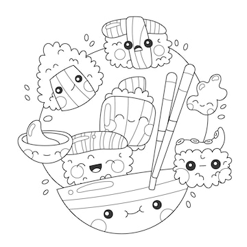 Free vector hand drawn kawaii coloring book illustration