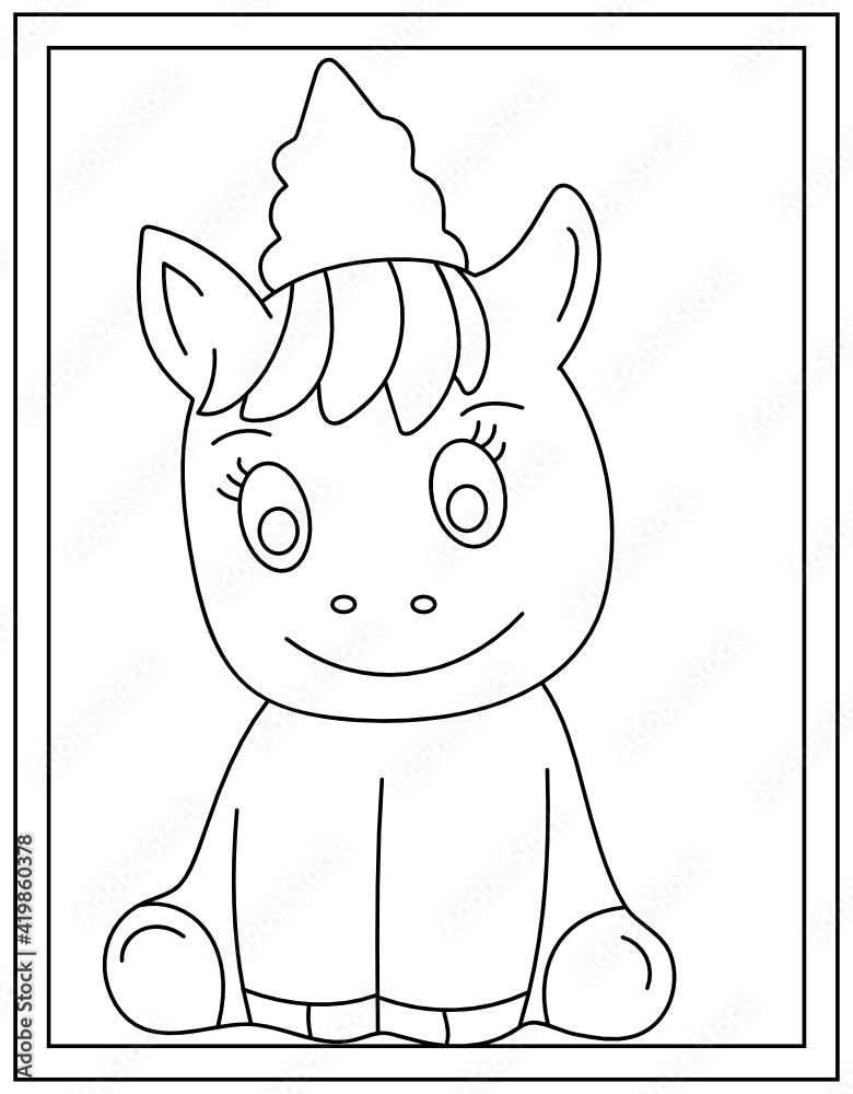 A squishy cartoon horse colouring page vector