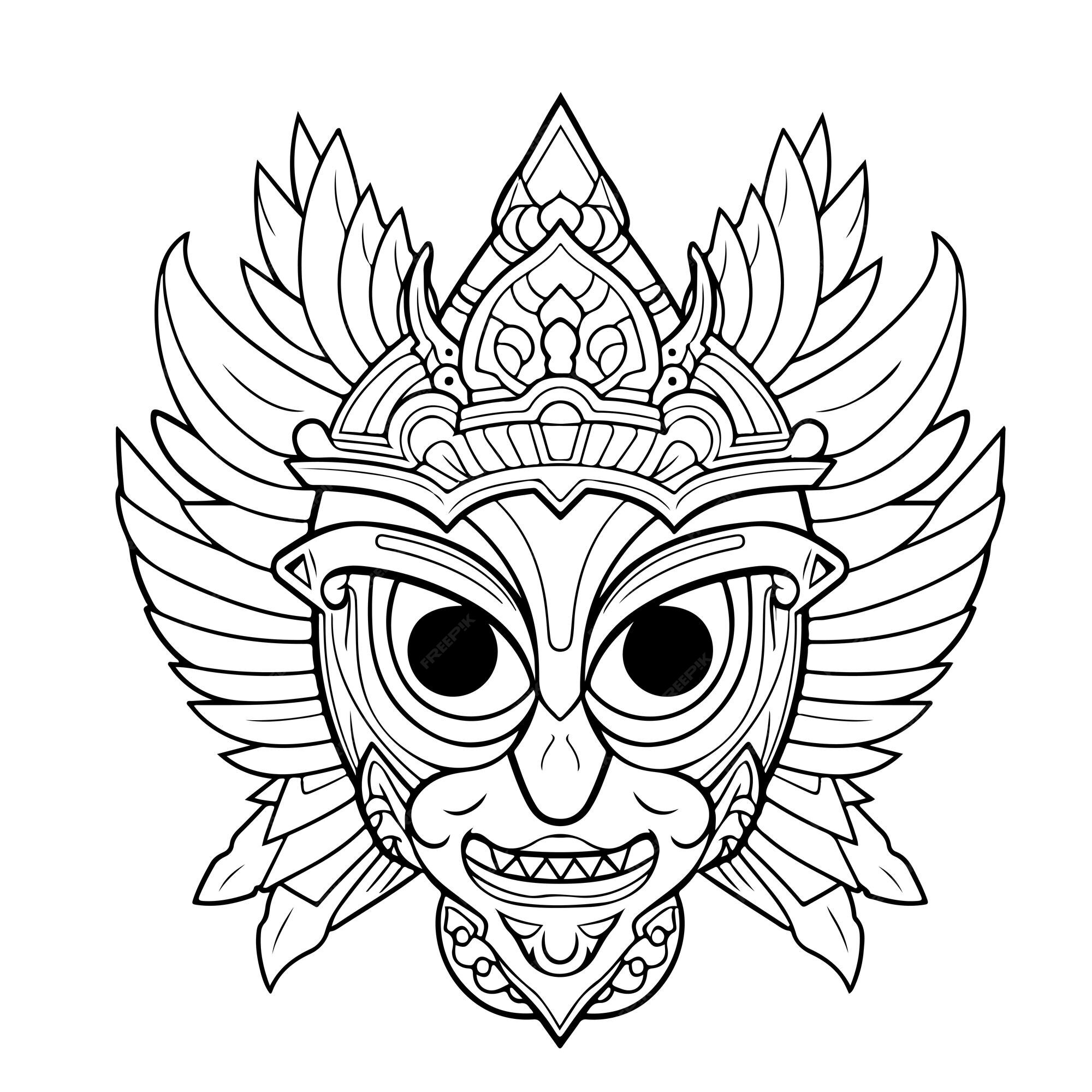 Premium vector garuda wisnu kencana coloring page line drawing day