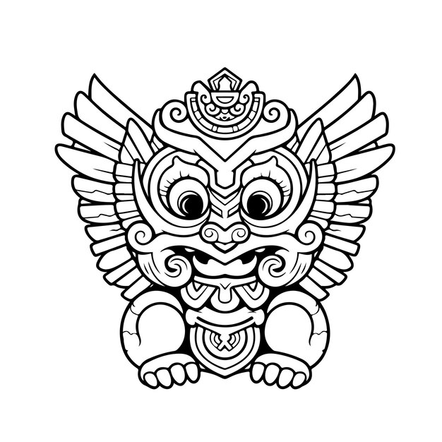 Premium vector garuda wisnu kencana coloring page line drawing day
