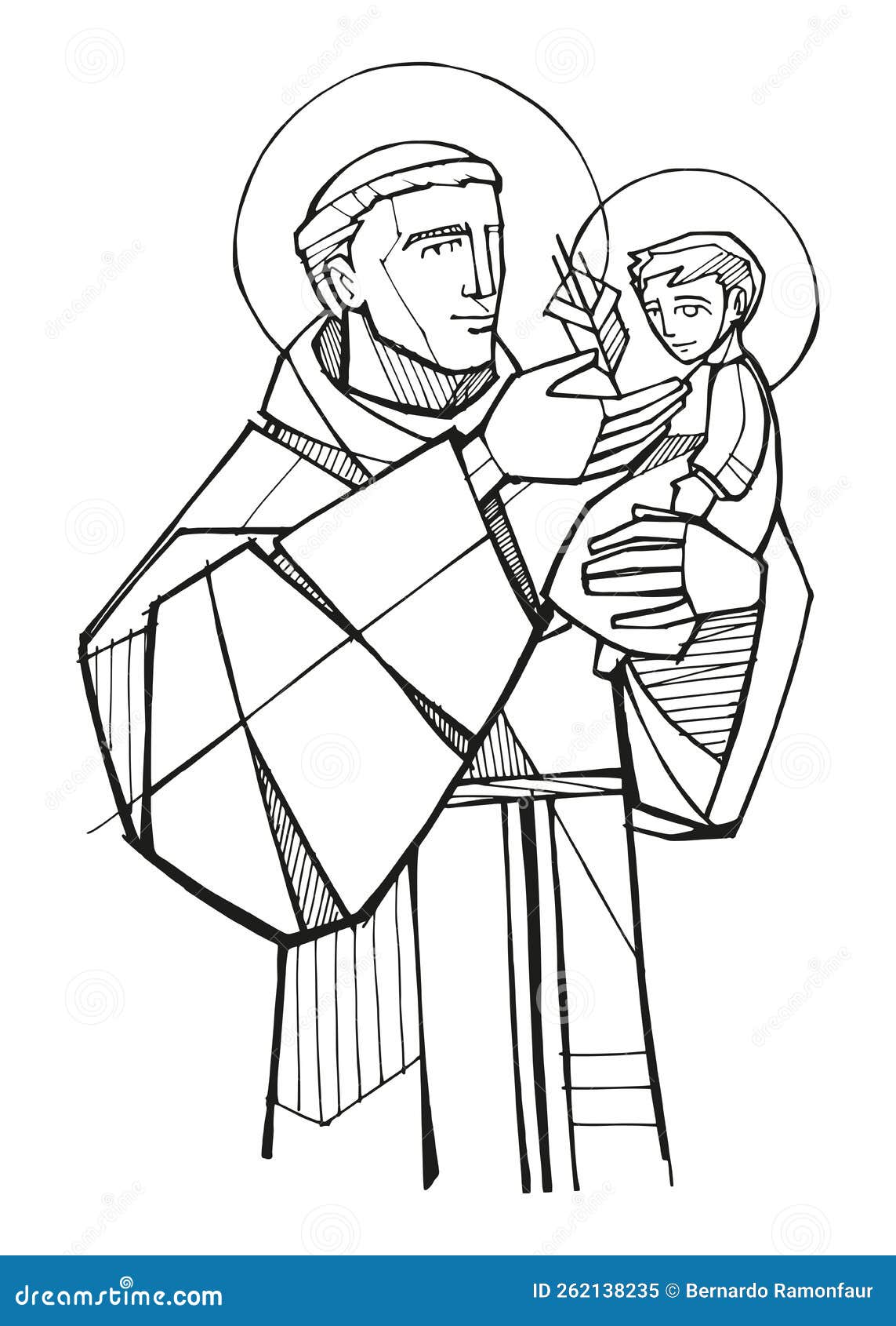 Hand drawn illustration of saint anthony of padua stock vector