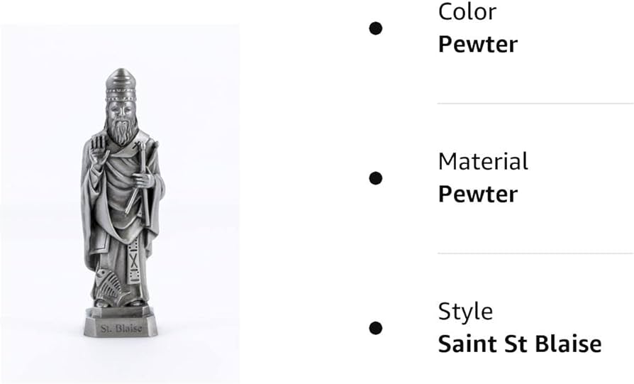 Pewter catholic saint st blaise statue with laminated prayer card inch home kitchen