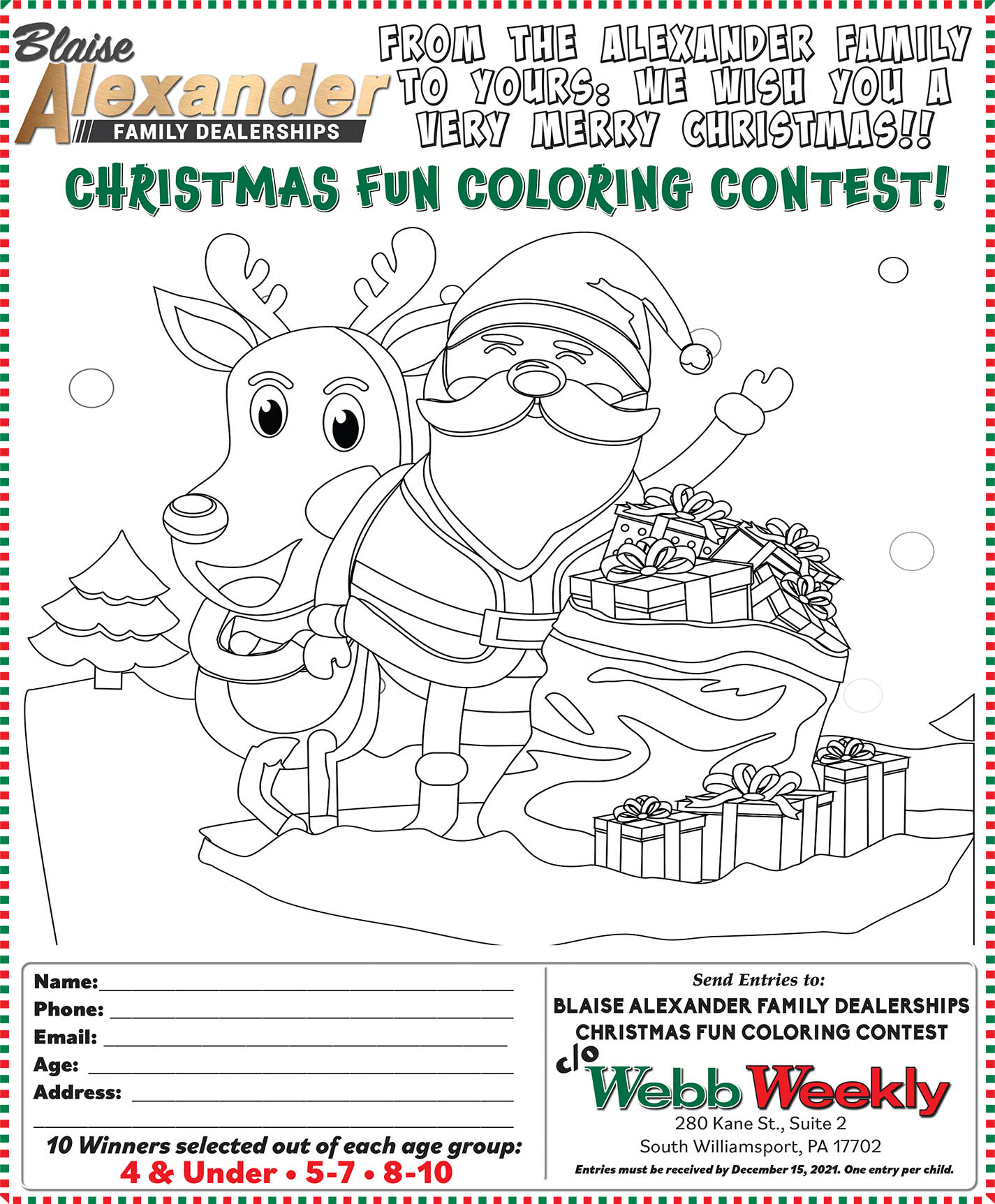 Blaise alexander family dealerships christmas coloring contest â webb weekly online