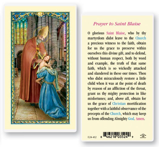 St blaise laminated prayer cards pack