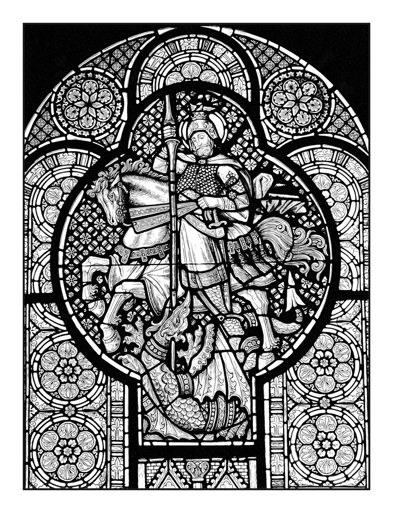 Stained glass window printable coloring book