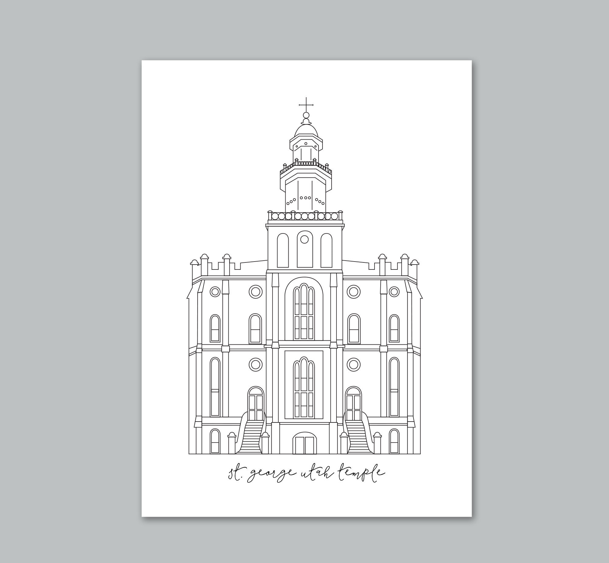 St george utah temple print digital download st george temple line art st george temple art lds temple print