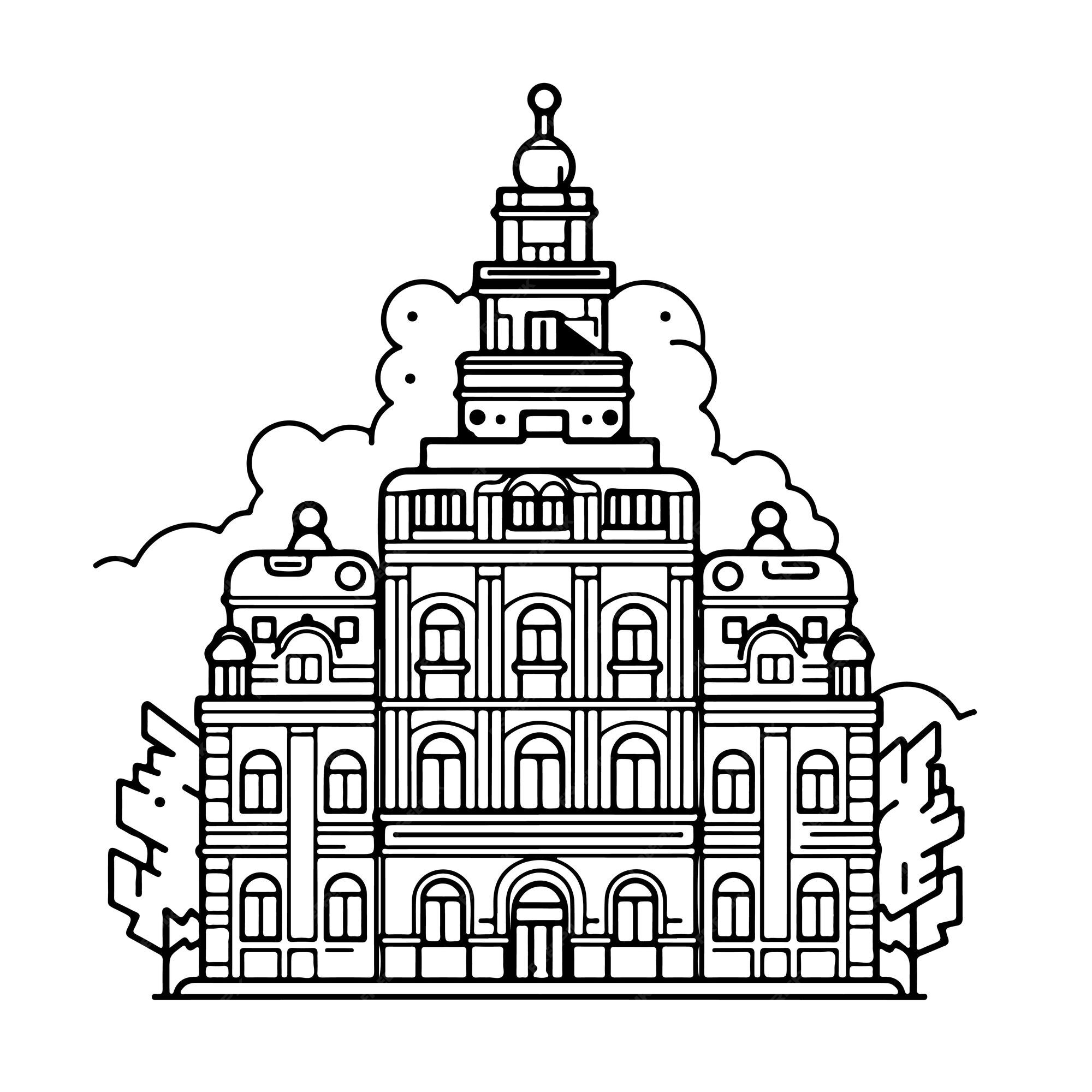 Premium vector sketch hand drawn single line art coloring page city day