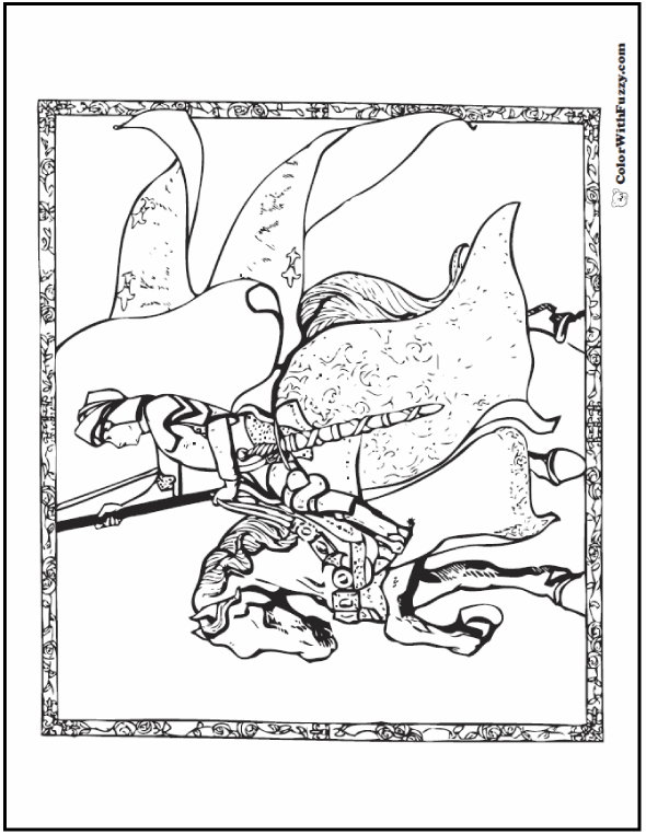 Knight and horse coloring page