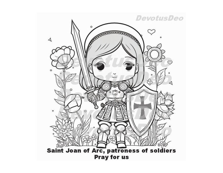Catholic coloring page saint joan of arc christian instant download printable