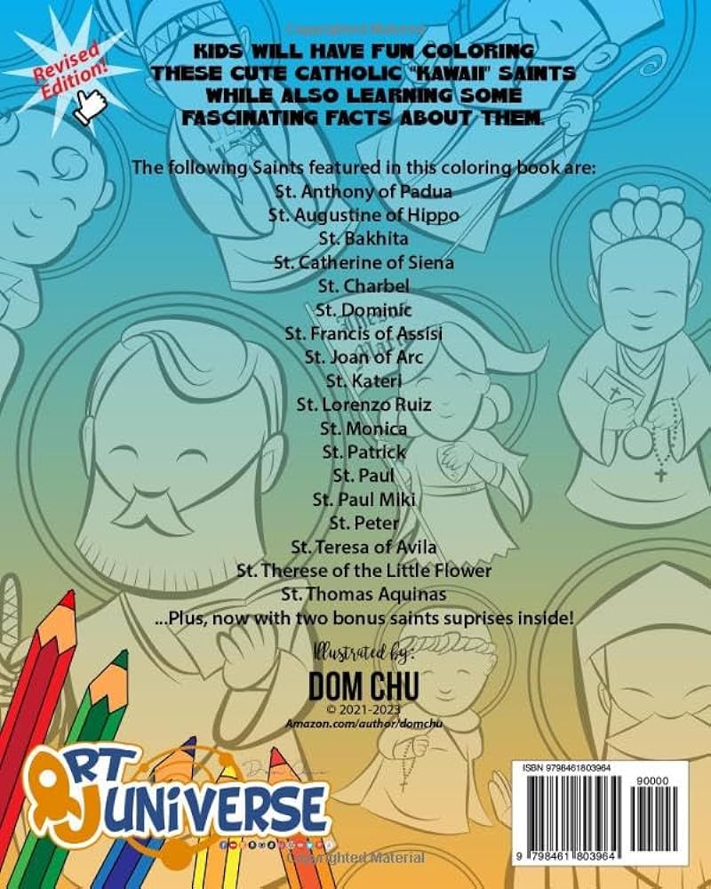 Cute catholic kawaii saints coloring book for kids learn about the saints through coloring fun fascinating facts chu dom books