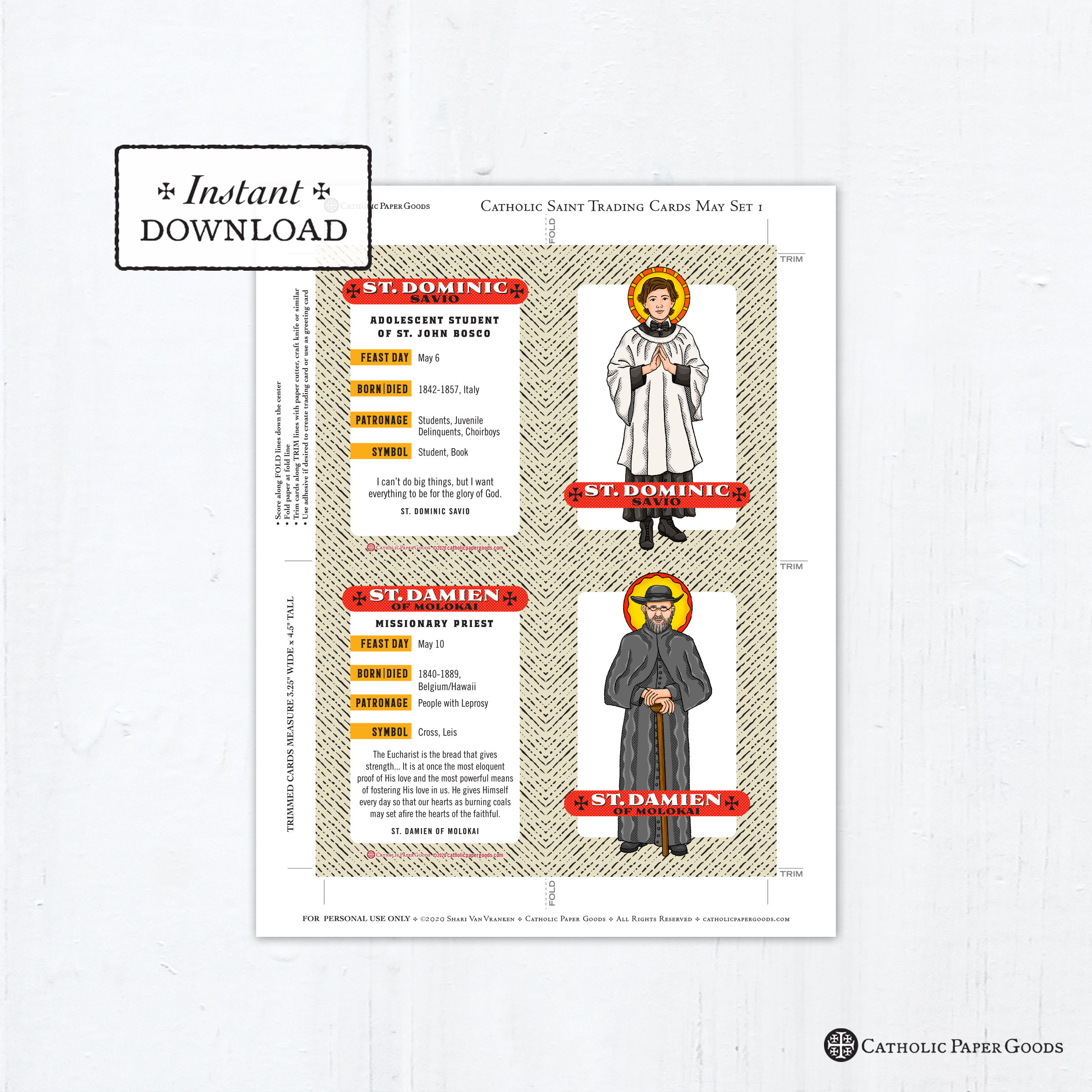 Catholic saint trading cards may set