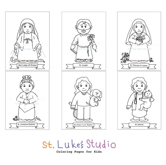 Collection of saints bundle volume of coloring pages for catholic kids digital download print yourself and color
