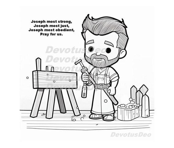 Catholic coloring page saint joseph christian instant download printable