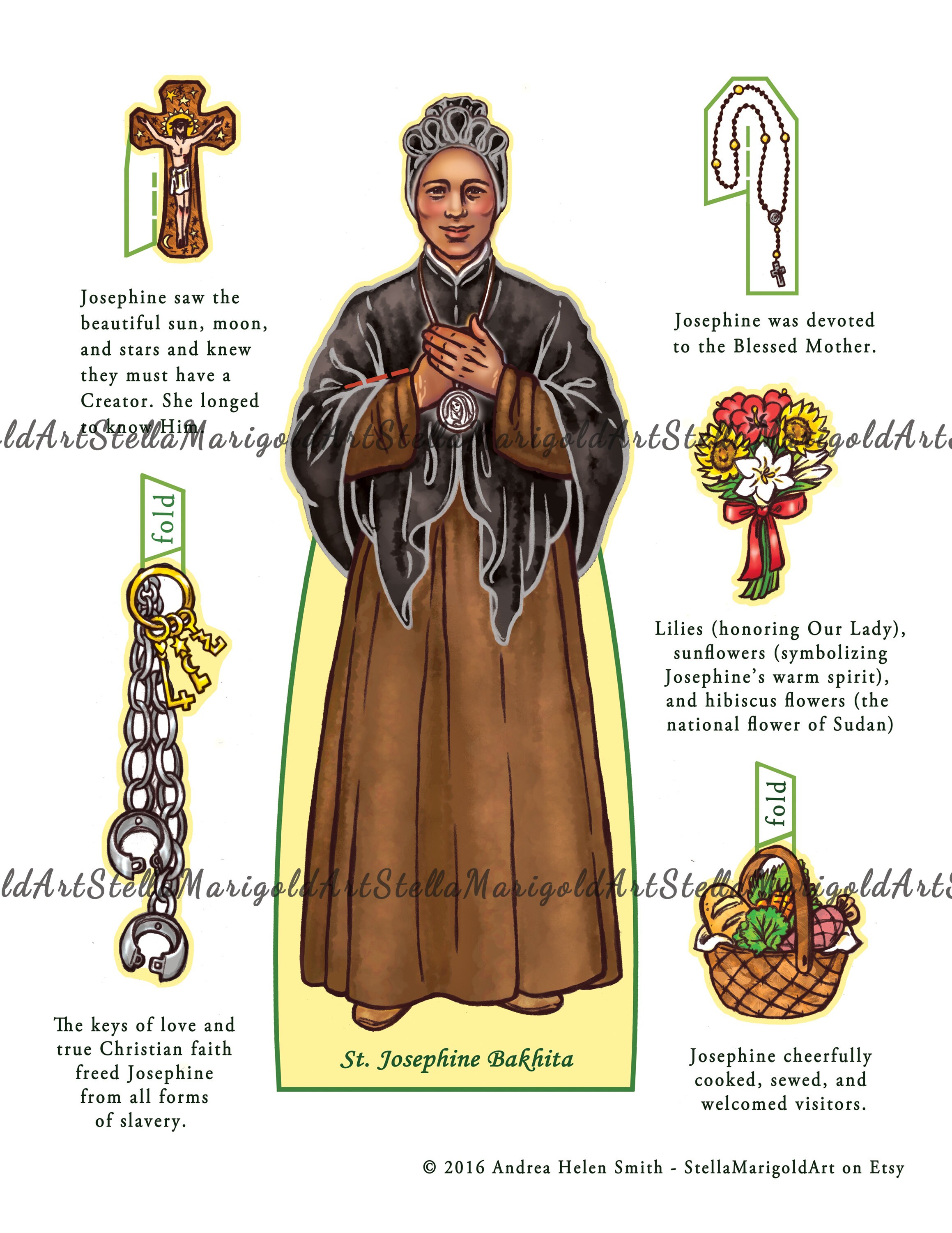 Digital download saint josephine bakhita paper doll color and bnw bonus coloring page