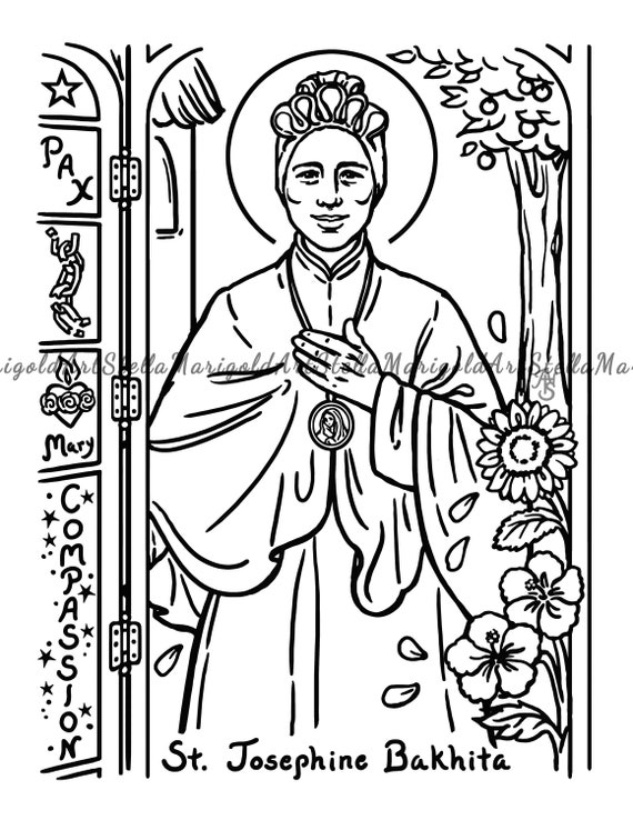Digital download saint josephine bakhita paper doll color and bnw bonus coloring page