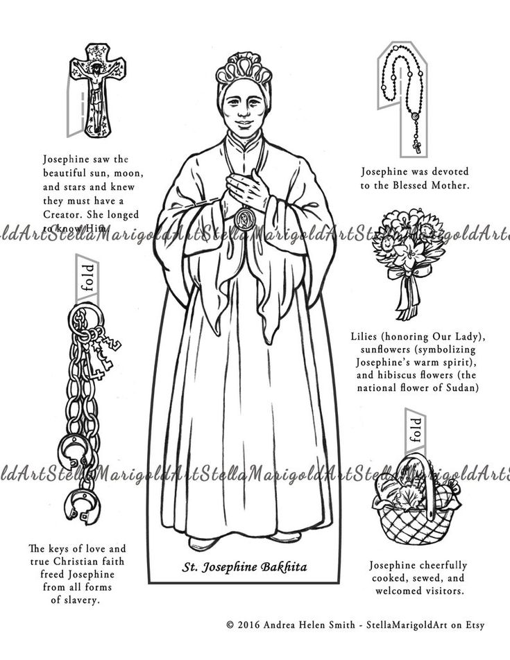 Digital download saint josephine bakhita paper doll color and bnw bonus coloring page